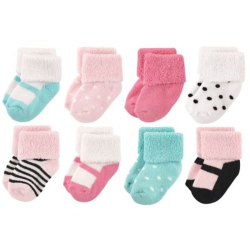 Luvable Friends Baby Girls Newborn and Baby Terry Socks, Mint Pink Mary Janes