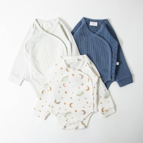 Picolette by Olivia Culpo Baby Boys' 3pk celestial Long Sleeve Bodysuits - Blue/white 12M