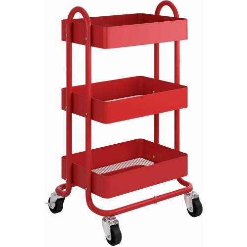 3-Tier Red Utility Rolling Cart