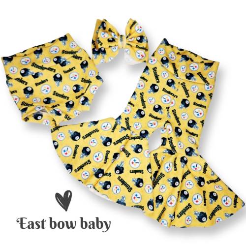 Pittsburgh Steelers set, Steelers bellbottom, Steelers bummie, Steelers bow, Steelers Baby clothes, Steelers toddler clothing, Steelers gear