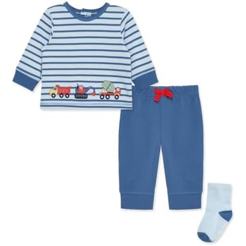 Little Me Baby Boys' 3-Piece Jogger Set, Crew Neck Shirt, Stripe Pant, and Coordinating Socks, 3 Months to 24 Months