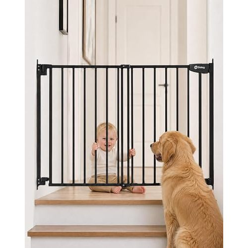 Sekey No Bottom Bar Baby Gate for Stairs, 27.6-42" Auto Close Pet Gate, Hardware Mounted Safety Gate with One-Hand Operation, Toddler Friendly Metal Gate, Black
