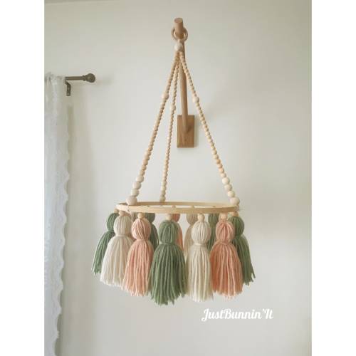 Blush & Sage Tassel Baby Mobile, Pink and Green Nursery Decor, Boho Baby Mobile, Boho Nursery Decor Girl, Bohemian Baby Mobile