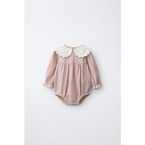 GINGHAM PRINT PETER PAN COLLAR ROMPER - Pink | ZARA United States