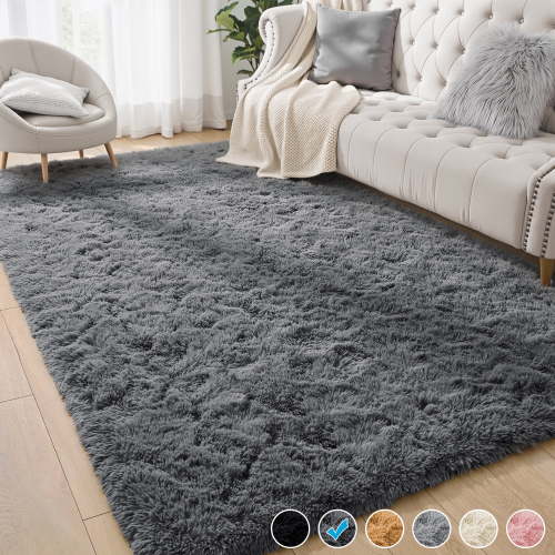 Nefoso Shag Area Rug, 5ft x 7ft Soft Fluffy Area Rugs for Living Room Bedroom Decor Carpet, Dark Gray