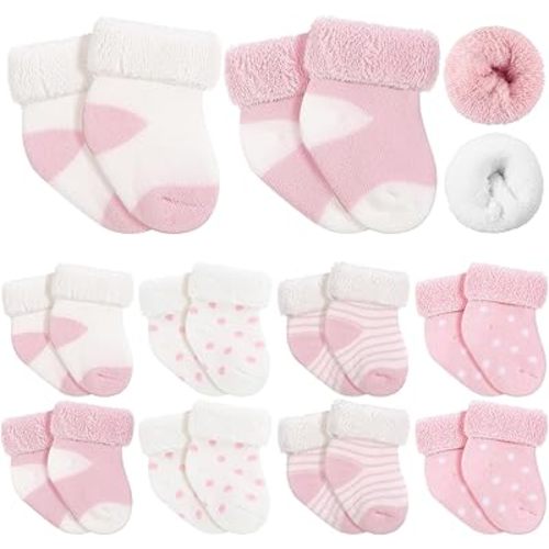 Twistover 10 Pairs Preemie Baby Terry Cotton Turn Cuff Socks for Newborn Girls Boys - Nicu