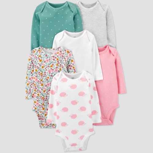 Carter's Just One You® Baby Girls' 6pk Polka Dot And Floral Print Bodysuit - Green/pink/gray