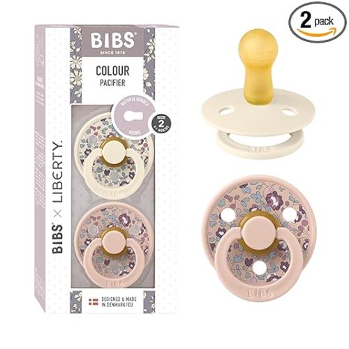 BiBS Liberty Pacifier 2-Pack, BPA Free Pacfiers with Natural Latex Round Nipple, Made in Scandinavia, Size 2 (6-18 Months), Eloise Blush