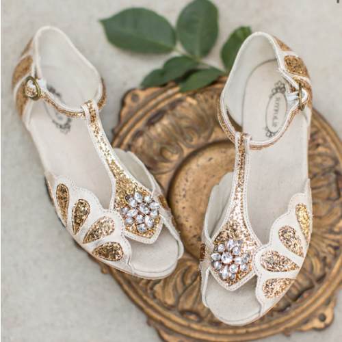 Mari Flat in Gold | Flower Girl | Gemstones | Joyfolie Bridal