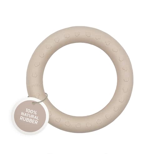HEVEA Kawan Teething Ring for Babies - 100% Natural Rubber Soothing Teether Toy, BPA-Free & Vegan, Easy-Grip for Soothing Gums (Sand)
