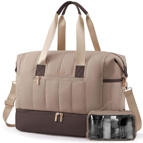 LOVEVOOK Travel Duffle Bag,Puffer Weekender Bags For Women with Shoe Compartment,42L Carry On Duffel Overnight Bags For Airplanes,Hospital Bag for Labor and Delivery,2Pcs Set