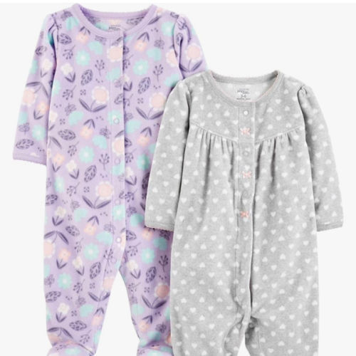 Simple Joys by Carter's Baby Girls' Cotton and Fleece Footed Sleep and Play, Pack of 2