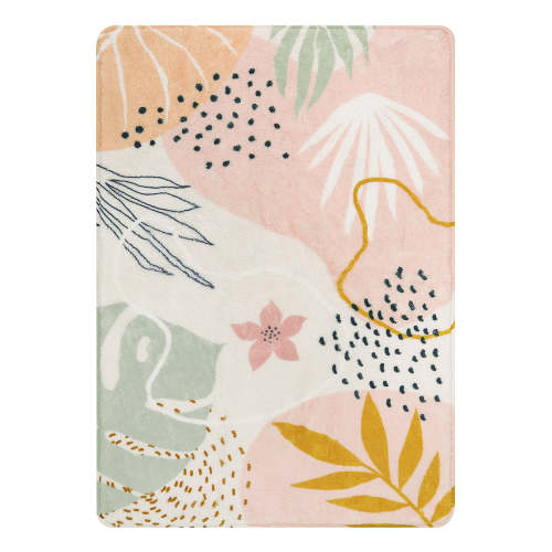 Kiki Washable Modern Botanical Leaf Print Pink Rug