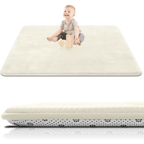 SEPARO Thick Baby Play Mat for Floor,50 x 50 Playpen Mat,Tummy Time Foam Mats,Ultra Soft Support & Plush Feel,Easy Care with Non-Slip Cushioned for Infant,Kids and Toddler Crawling,Beige