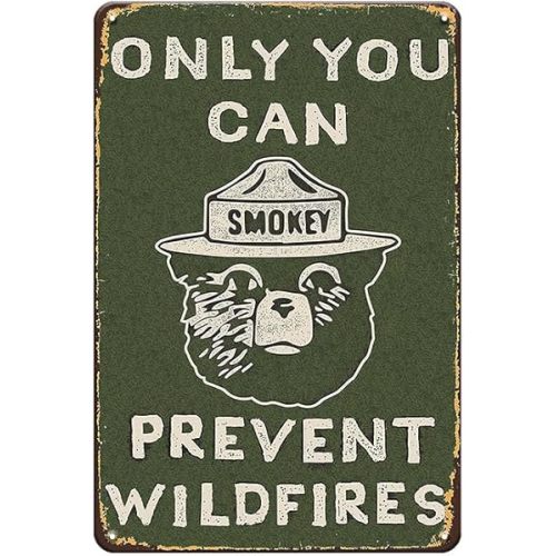 YOYI ART Vintage Metal Sign Smoky the Bear - Only You Can Prevent Wildfires, Funny Retro Tin Sign Sign for Home, Garage, Yard, Outside, Man Cave Wall Deocr Art Accessories, Gifts for men, 8 x 12 Inch