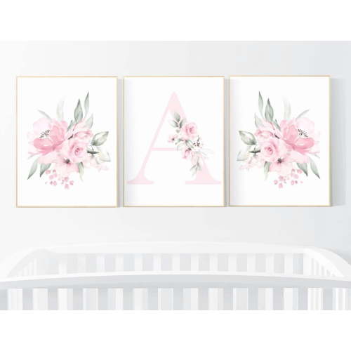 UNFFRAMED Luvia Set of 3 Pink Floral Nursery Poster Boho Flower Wall Art for Baby Girl Room and Nursery Decor Set 3 Prints 20x30