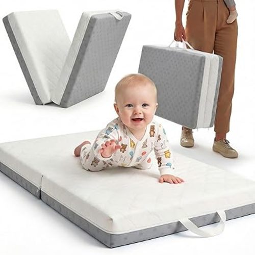 Bi-Fold Pack and Play Mattress, 3 Inch Thick Soft & Firm Memory Foam Breathable Portable Pack n Play Mattresses, Baby Playpen Mattresses with Removable Washable Cover 38x26x3 Inch - Gray