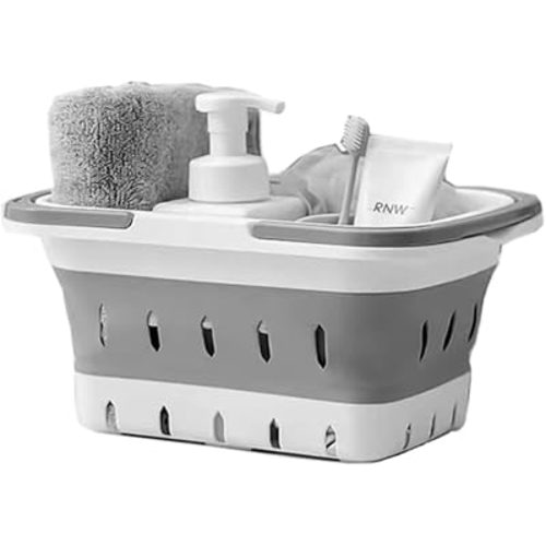 Portable Shower Caddy Tote, Plastic Storage Collapsible Caddy Basket with Handles, Box Organizer Bin for Bathroom, Kitchen, College Dorm,Gym (Grey 1 pack)