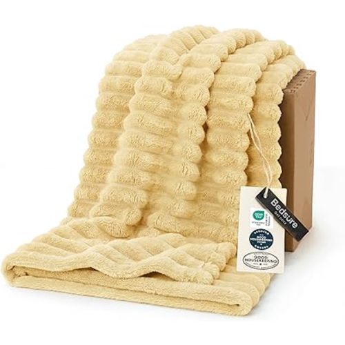 Bedsure GentleSoft Custard Yellow Fleece Throw Blanket for Couch - Super Soft Cozy Blankets for Women, Cute Small Blanket for Girls, 50x60 Inches