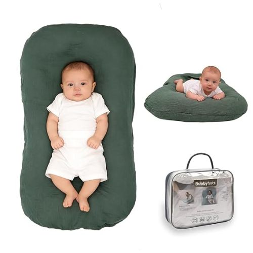 Baby Lounger - Snuggle Cozy Me Infant Lounger for Newborn 0-12 Months, Muslin Cover，Portable Breathable & Soft Baby Nest Lounger for Home and Travel - Moss
