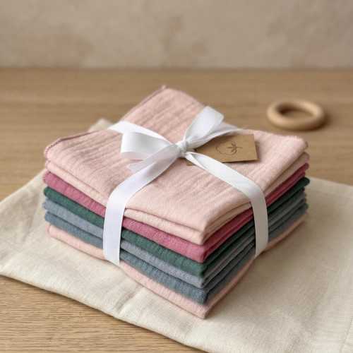 Organic Cotton Muslin Burp Cloths Set, 8-Piece Newborn Essentials (4 Colors), Cozy Soft Absorbent wash cloth