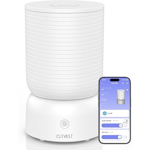 CLEVAST Humidifiers for Bedroom - Smart 1 Gal Cool Mist Top Fill Humidifier with Essential Oil Diffuser, Quiet Operation for Baby Nursery, Home, Office, Room, Compatible with Alexa/Google Assistant