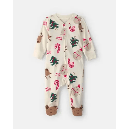 Baby Christmas Icon 100% Cotton 2-Way Zip Sleep & Play Pajamas - Cream | Carter's