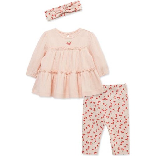 Embroidered Cherries Shirt, Leggings & Headband Set, 9M