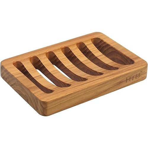 Slotted Bar Soap Holder Teak Wood by HTB, Kitchen Wooden Sponge Holder, Self Draining Soap Dish for Shower, Sink, Bathroom, Bathtub, RV