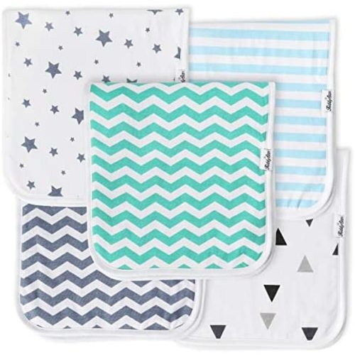 KiddyStar Baby Burp Cloths for Boys 5 Pack, Organic Cotton, Large 21"x10", Triple Layer, Thick, Soft and Absorbent Towels, Burping Rags for Newborns