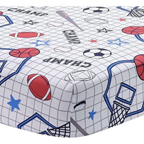 Lambs & Ivy Baby Sports 100% Cotton Fitted Crib Sheet - Football/Basketball