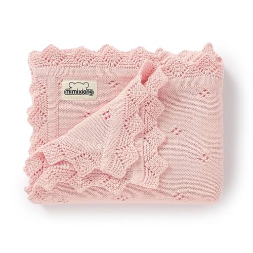 mimixiong Cotton Baby Blanket Knitted Crochet Receiving Crib Nursery Swaddling Blankets for Newborn Baby Boy Girl Pastel Pink 30x40 Inch (Pack of 1)…