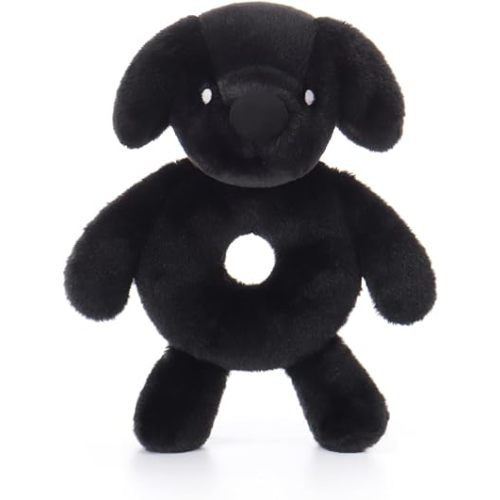 Apricot Lamb Black Labrador Soft Baby Rattle for Boys and Girls, Plush Stuffed Animal Rattle Lovey for The Newborn, 0-3 Months, 0-6 Months and Above, 5.5Inches