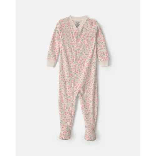 Baby Girl 1-Piece Floral 2-Way Zip DreamPlush Snug Fit Footed Pajama - Cream | Carter's
