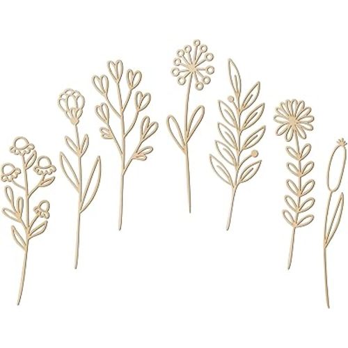 Wooden Flowers Wildflower Wall Decor Boho Wood Flowers Bouquet with Stems for Crafts 7 Pcs Colorable Floral Nursery Wall Art Cutouts Decals For DIY Baby Girl Bedroom Home Decoration Birthday Gift