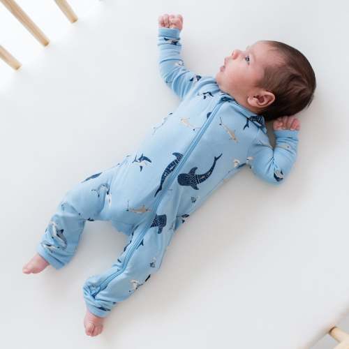 Zippered Romper in Stream Shark