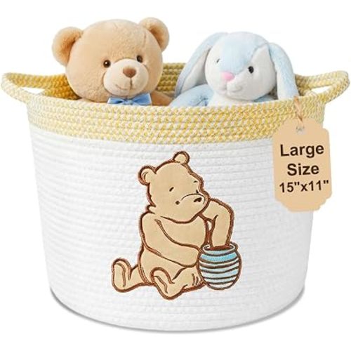 Kihraw Winnie Woven Cotton Rope Bins, for Kids Room Decor, Toy Organizer