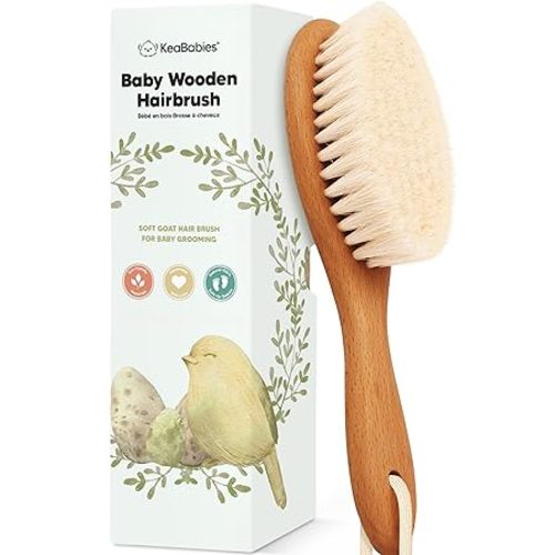 Wooden Baby Hair Brush for Baby Girls, Boys - Infant Cradle Cap Brush, Newborn Baby Comb, Soft Goat Bristles Comb for Newborn Girl, Boy Hair, Scalp, Styling, Bath Essentials (Walnut, Regular)