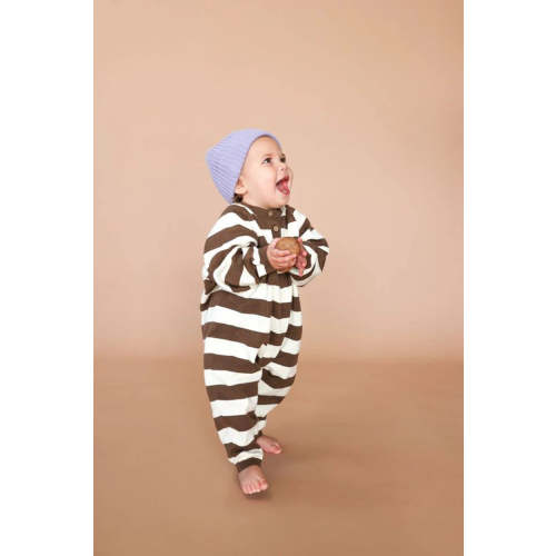 Organic Striped Essential Starsuit - Espresso/Milk