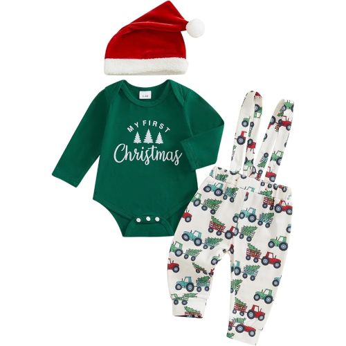 Newborn Baby Boy Mardi Gras Outfit First Letter Romper+Suspender Pants 3pcs