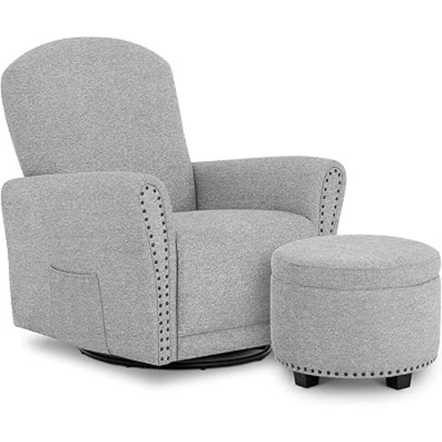 Evolur Vienna Swivel Glider with Ottoman, FSC Certified, Greenguard Gold and JPMA Certified Glider Rocking Chair, 360° Swivel Motion, Ergonomic Design Nursery Glider, Cobblestone