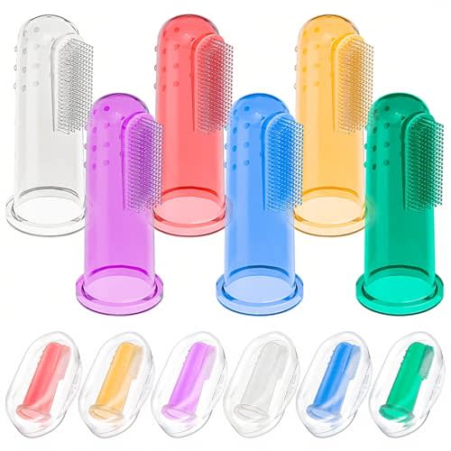 Bassion Baby Toothbrush Set, 6 Pcs Soft Infant Finger Toothbrush with 6 Boxes, Newborns Toddler Silicone Baby Tooth Brush 0-6 Months 6-12 Months