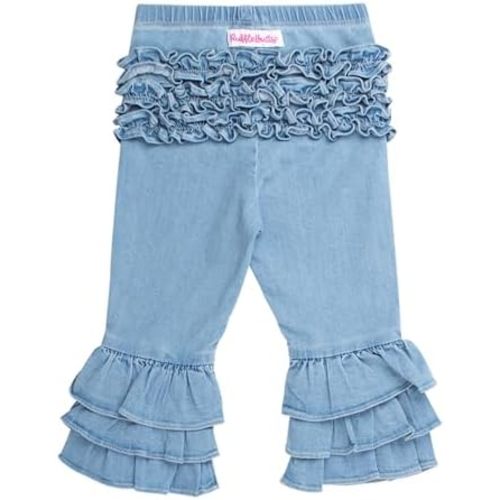 RuffleButts Baby Girls Ruffle Denim Flare Pants - Baby Girl Ruffle Pants