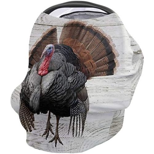 Thanksgiving Farm Turkey Bird Baby Nursing Cover for Breastfeeding, Breathable Stretchy Nursing Scarf Carseat Canopy for Boys or Girls Stroller Car Seat Covers Farmhouse Wood Texture