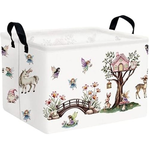 Kid Cute Rectangle Storage Basket Baby Toy Clothes Storage Bin Nursery Playroom Bedroom Decor Basket (Pink Tree House Flower Fairy)