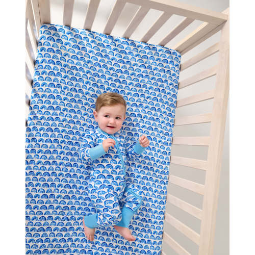 Blue Rainbows Fitted Crib Sheet