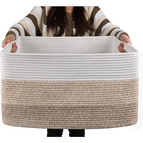 OIAHOMY Blanket Basket Laundry Basket Dog Toy Basket 75L Gradient Brown