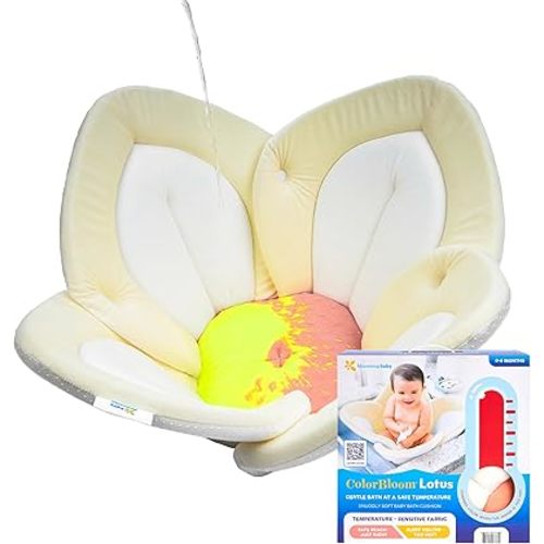 Blooming Baby ColorBloom Baby Bath Seat for Sink - Temperature-Sensing Color-Changing Fabric, Plush Lotus Bath Cushion, Fits Most Sinks, Machine Washable, Newborn Bath Support (0–6 Months)