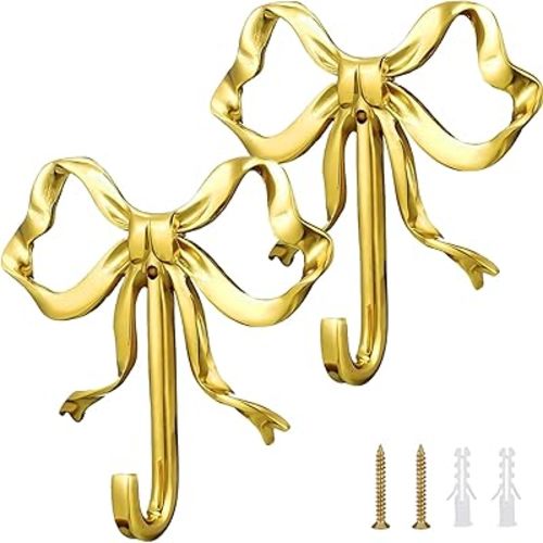 Stylish Gold Bow Knot Hooks - Durable Brass Towel & Coat Hanger, Perfect for Bathroom, Living Room, Wedding Decor (L * 2 Pack)