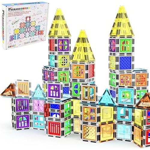 PicassoTiles 40pcs Magnetic Tiles Clip-in Window and Door Expansion Set, Magnetic Block Add-ons, Magnet Building Construction Toys, STEM Education Learning Block for Toddler Boys and Girls 3+ PTW40
